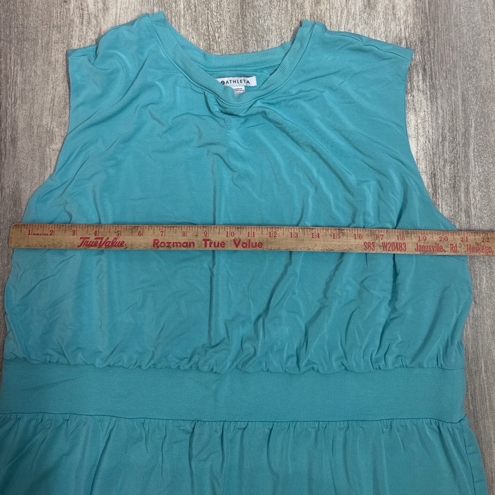 Athleta Santorini Cinch Dress 2X Turquoise Blue Sleeveless Modal Midi Dress - Picture 5 of 8